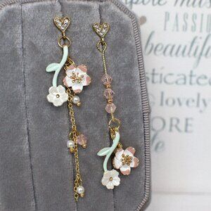 Handmade Sakura Flower Dangle MisMatch Earrings